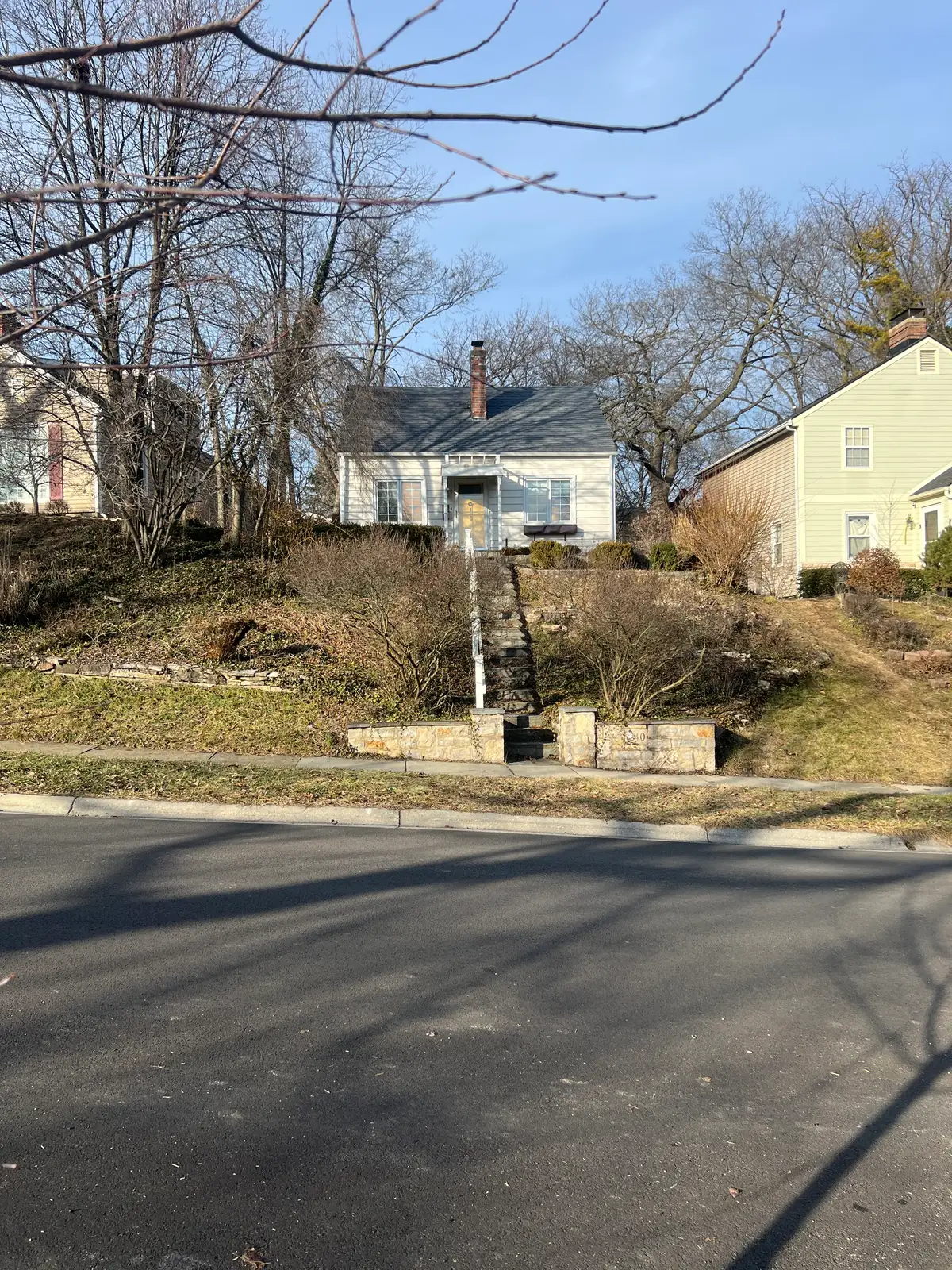 Steps to a cozy home on a sunny winter hill. Still Frame