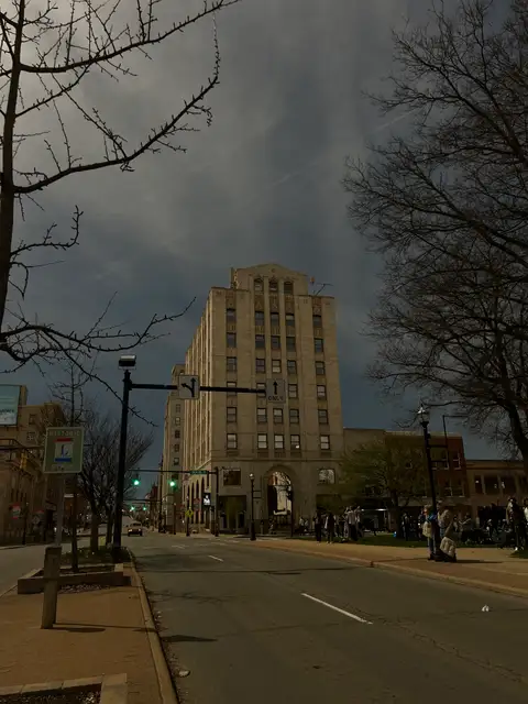 Urban grandeur meets a moody evening.