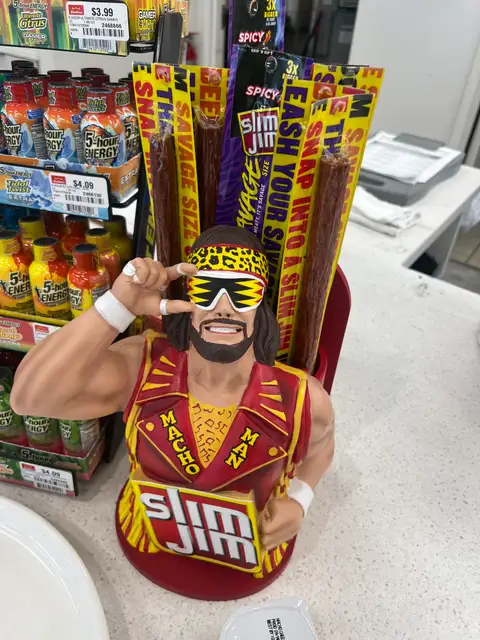 Macho Man says, 'Snap into a Slim Jim!'